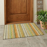 2' X 3' Artichoke Green Striped Washable Non Skid Indoor Outdoor Area Rug