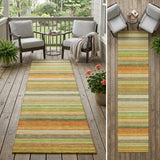 2' X 8' Artichoke Green Striped Washable Non Skid Indoor Outdoor Runner Rug