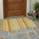 3' X 5' Artichoke Green Striped Washable Non Skid Indoor Outdoor Area Rug