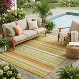 5' X 8' Artichoke Green Striped Washable Non Skid Indoor Outdoor Area Rug