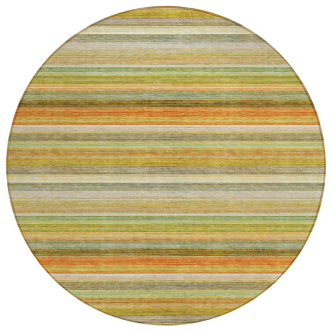 8' Round Artichoke Green Round Striped Washable Non Skid Indoor Outdoor Area Rug