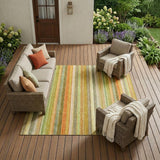 8' X 10' Artichoke Green Striped Washable Non Skid Indoor Outdoor Area Rug
