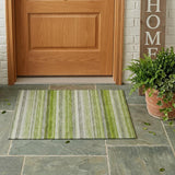 2' X 3' Fern Green Striped Washable Non Skid Indoor Outdoor Area Rug