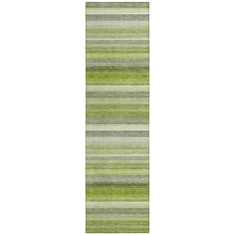 2' X 8' Fern Green Striped Washable Non Skid Indoor Outdoor Runner Rug