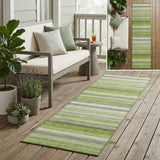 2' X 8' Fern Green Striped Washable Non Skid Indoor Outdoor Runner Rug