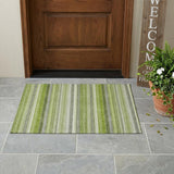 3' X 5' Fern Green Striped Washable Non Skid Indoor Outdoor Area Rug