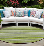 8' Round Fern Green Round Striped Washable Non Skid Indoor Outdoor Area Rug