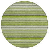 8' Round Fern Green Round Striped Washable Non Skid Indoor Outdoor Area Rug
