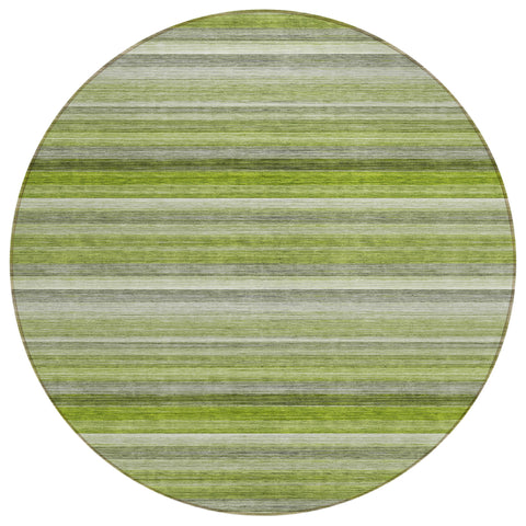 8' Round Fern Green Round Striped Washable Non Skid Indoor Outdoor Area Rug