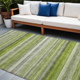 8' X 10' Fern Green Striped Washable Non Skid Indoor Outdoor Area Rug