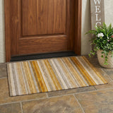 2' X 3' Brown and Orange Striped Washable Non Skid Indoor Outdoor Area Rug
