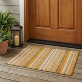 3' X 5' Brown And Orange Striped Washable Indoor Outdoor Area Rug