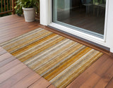 3' X 5' Brown And Orange Striped Washable Indoor Outdoor Area Rug