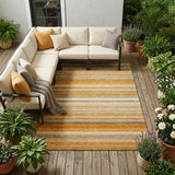 8' X 10' Brown and Orange Striped Washable Non Skid Indoor Outdoor Area Rug
