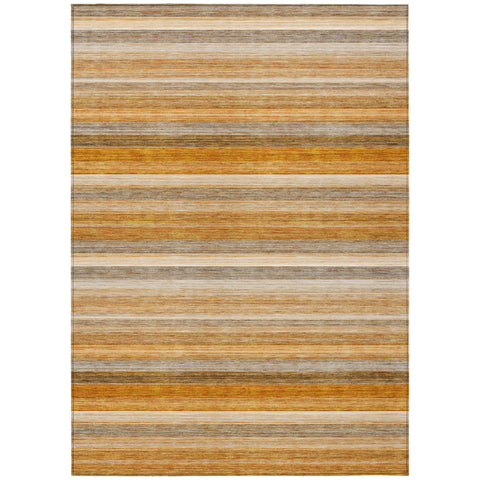 8' X 10' Brown and Orange Striped Washable Non Skid Indoor Outdoor Area Rug