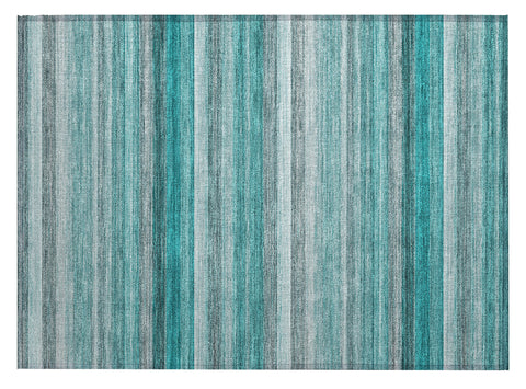 2' X 3' Teal Striped Washable Non Skid Indoor Outdoor Area Rug