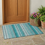 2' X 3' Teal Striped Washable Non Skid Indoor Outdoor Area Rug