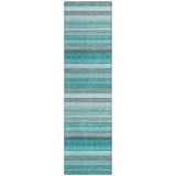 2' X 8' Teal Striped Washable Non Skid Indoor Outdoor Runner Rug