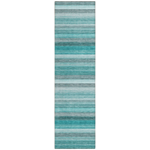 2' X 8' Teal Striped Washable Non Skid Indoor Outdoor Runner Rug