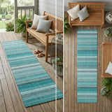 2' X 8' Teal Striped Washable Non Skid Indoor Outdoor Runner Rug