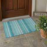3' X 5' Teal Striped Washable Non Skid Indoor Outdoor Area Rug