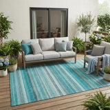 5' X 8' Teal Striped Washable Non Skid Indoor Outdoor Area Rug