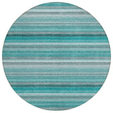 8' Round Teal Round Striped Washable Non Skid Indoor Outdoor Area Rug