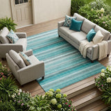 8' X 10' Teal Striped Washable Non Skid Indoor Outdoor Area Rug