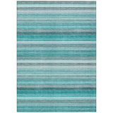 8' X 10' Teal Striped Washable Non Skid Indoor Outdoor Area Rug