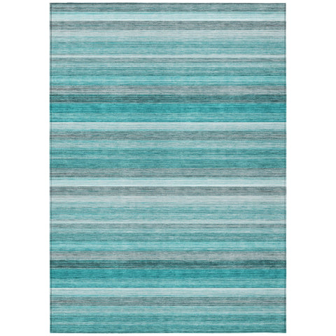 8' X 10' Teal Striped Washable Non Skid Indoor Outdoor Area Rug
