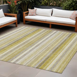 8' X 10' Yellow Beige and Gray Striped Washable Non Skid Indoor Outdoor Area Rug