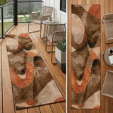 2' X 8' Chocolate Abstract Washable Non Skid Indoor Outdoor Runner Rug