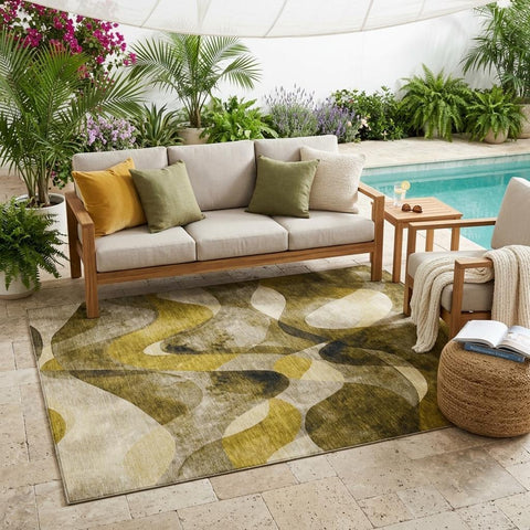 5' X 8' Coffee Abstract Washable Non Skid Indoor Outdoor Area Rug