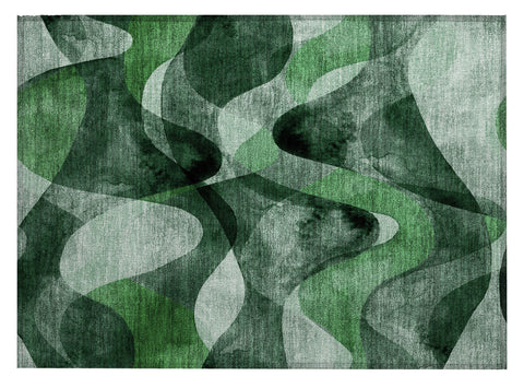 2' X 3' Fern Green Abstract Washable Non Skid Indoor Outdoor Area Rug