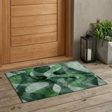 2' X 3' Fern Green Abstract Washable Non Skid Indoor Outdoor Area Rug