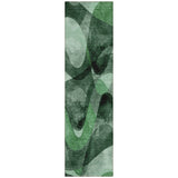 8' Runner Fern Green Abstract Washable Non Skid Indoor Outdoor Runner Rug