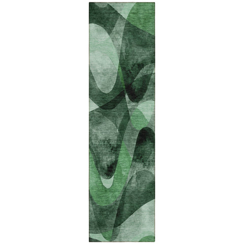 8' Runner Fern Green Abstract Washable Non Skid Indoor Outdoor Runner Rug