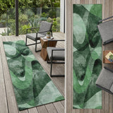 8' Runner Fern Green Abstract Washable Non Skid Indoor Outdoor Runner Rug