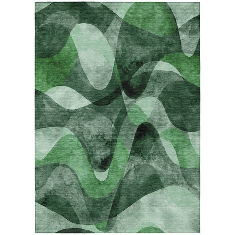 3' X 5' Fern Green Abstract Washable Non Skid Indoor Outdoor Area Rug
