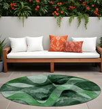 8' Round Fern Green Round Abstract Washable Non Skid Indoor Outdoor Area Rug
