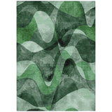 8' X 10' Fern Green Abstract Washable Non Skid Indoor Outdoor Area Rug