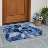 2' X 3' Navy Blue Abstract Washable Non Skid Indoor Outdoor Area Rug
