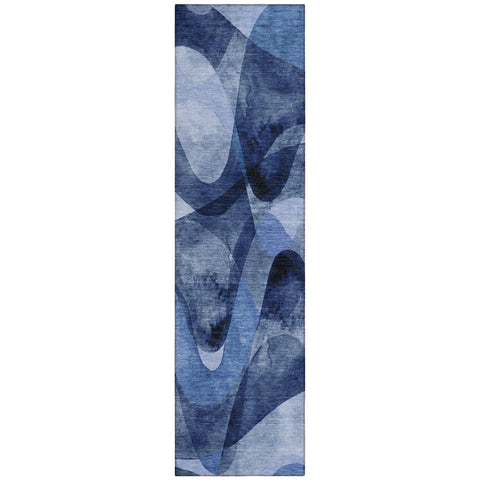2' X 8' Navy Blue Abstract Washable Non Skid Indoor Outdoor Runner Rug
