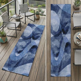 2' X 8' Navy Blue Abstract Washable Non Skid Indoor Outdoor Runner Rug