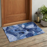 3' X 5' Navy Blue Abstract Washable Non Skid Indoor Outdoor Area Rug