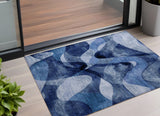 3' X 5' Navy Blue Abstract Washable Non Skid Indoor Outdoor Area Rug