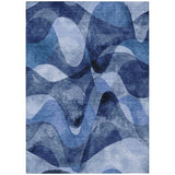 3' X 5' Navy Blue Abstract Washable Non Skid Indoor Outdoor Area Rug