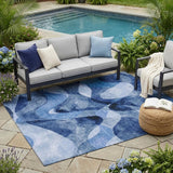 5' X 8' Navy Blue Abstract Washable Non Skid Indoor Outdoor Area Rug