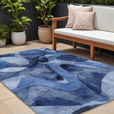 8' X 10' Navy Blue Abstract Washable Non Skid Indoor Outdoor Area Rug