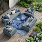 8' X 10' Navy Blue Abstract Washable Non Skid Indoor Outdoor Area Rug